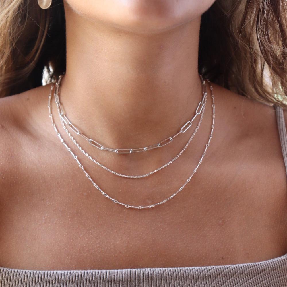 Model wearing 925 sterling silver chain link choker