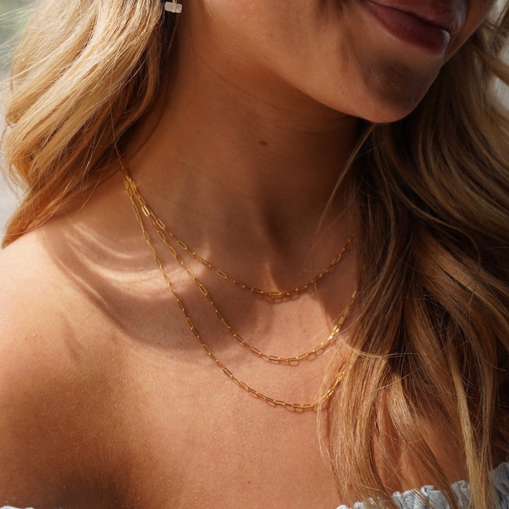 Model wearing 14k gold fill Cosette chain 