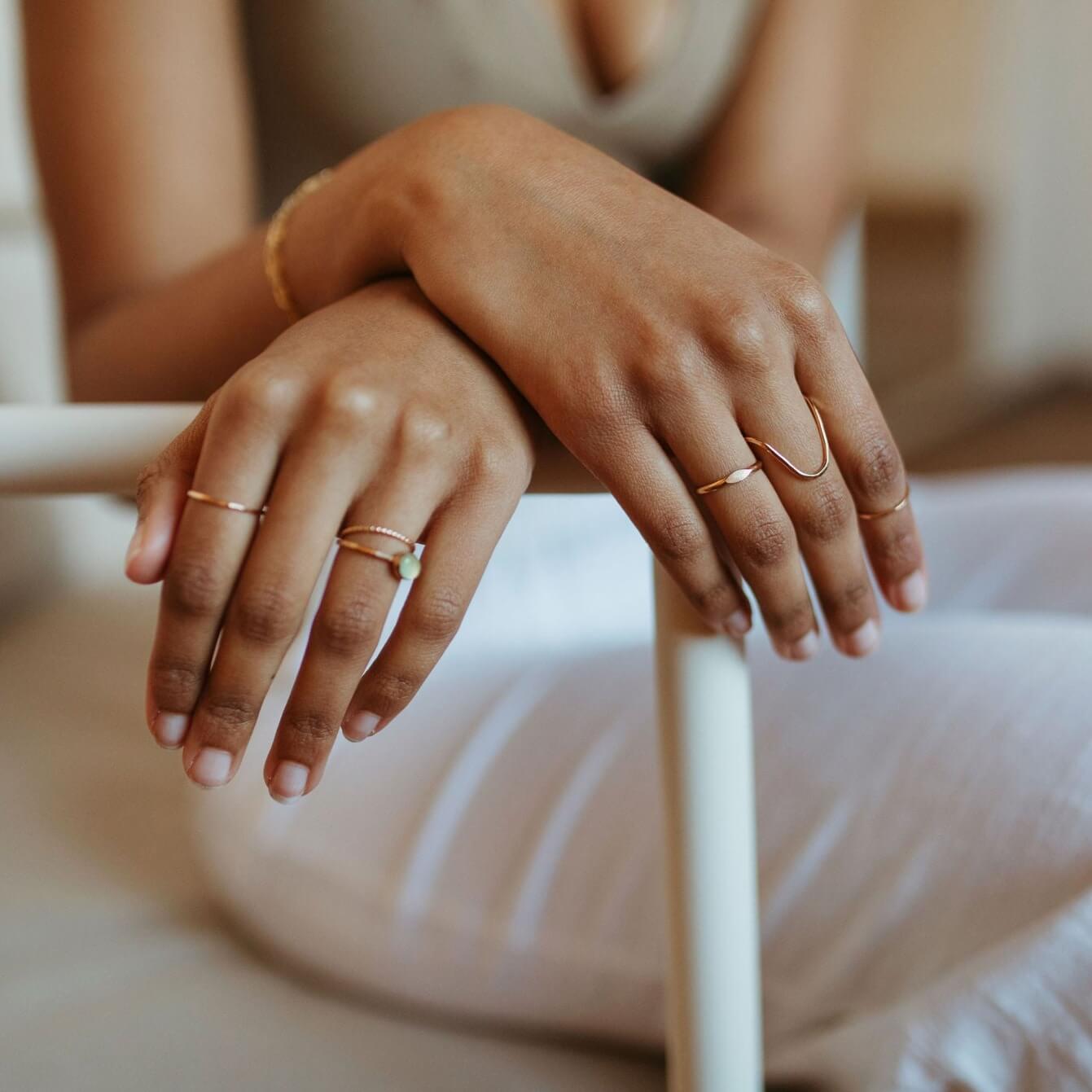 model wearing 14k gold fill Rising Tide Ring - Token Jewelry