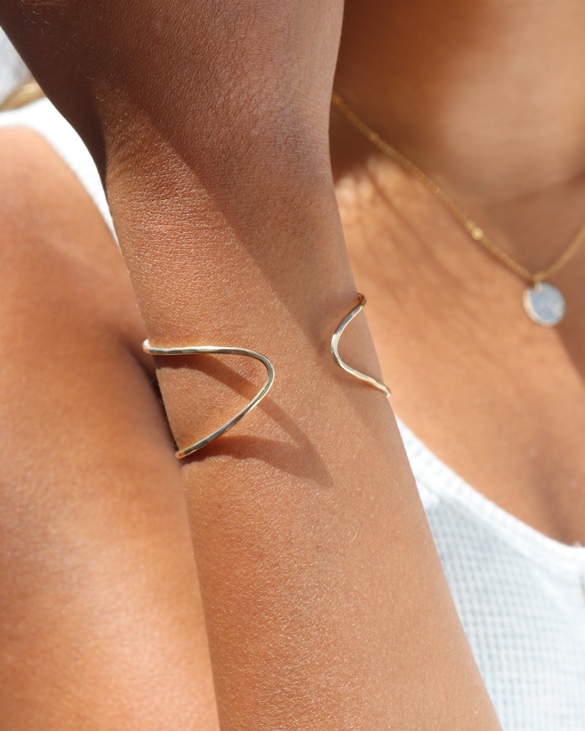 Model wearing 14k gold fill Sundari cuff