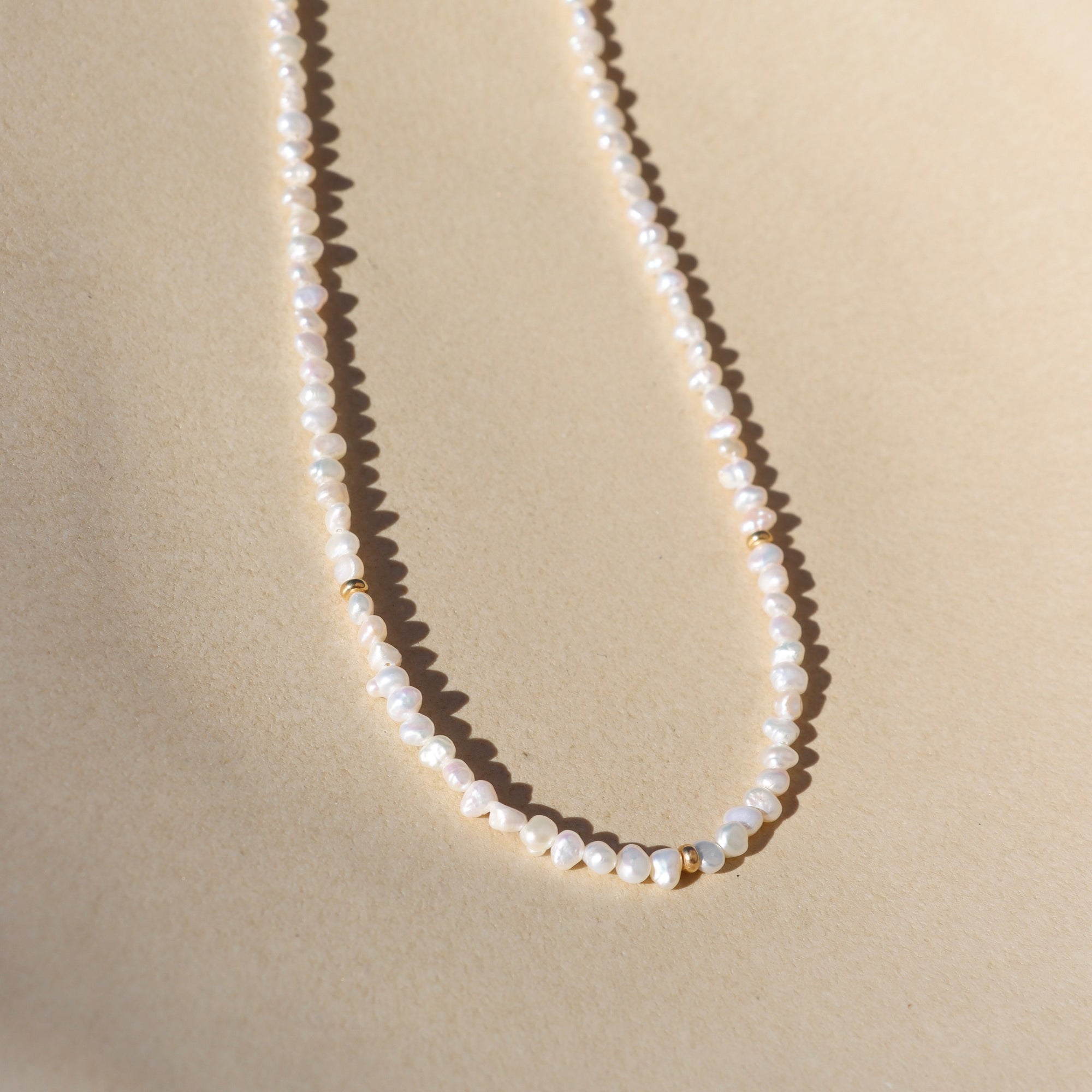 beaded pearl necklace with 14k gold fill accent beads