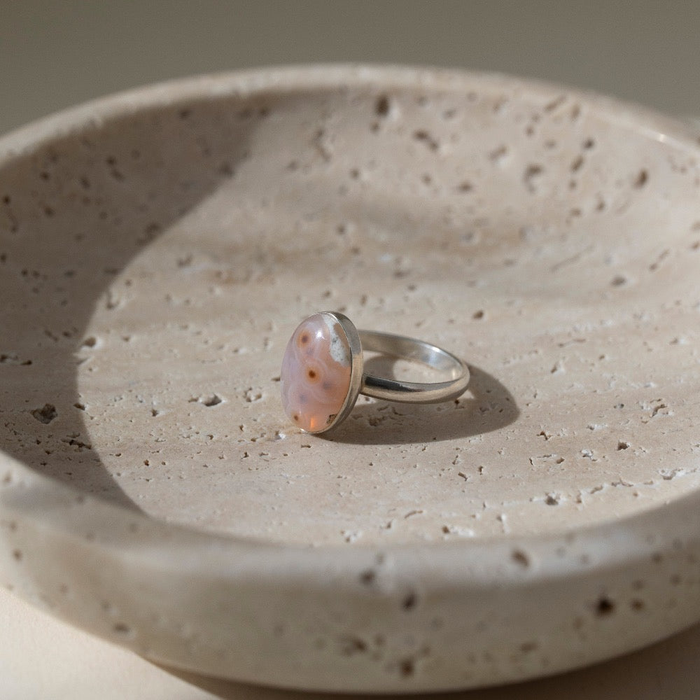 Rose Dyed Quartz Ring with Wrap Band Sterling Silver Rose Dyed Quartz Ring with Wrap Band Sterling Silver
