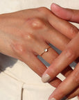 Token Jewelry's Moonstone Ring features a simple band with a moonstone gemstone bezeled to it.