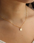 14k gold fill or sterling silver - medium chain links chain - square monogram pendant suspended from chain - locally handmade in our Eau Claire, WI studio - Token Jewelry