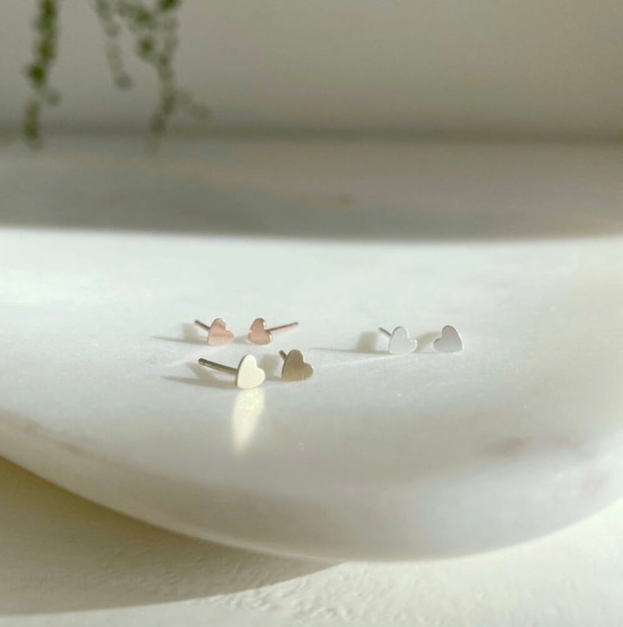 Tiny Heart Studs - Token Jewelry - valentines day gifts for her - everyday effortless jewelry - valentines day jewelry - minimal modern jewelry - 14k gold fill - rose gold - sterling silver - local jewelry store - jewelry store near me