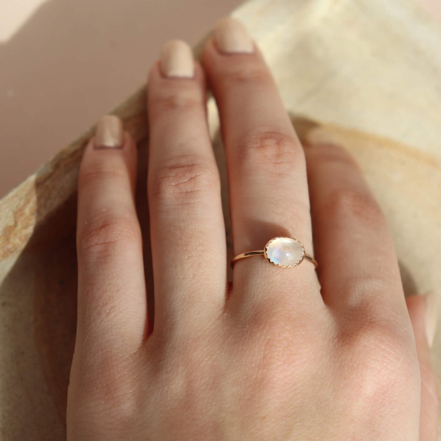 luna ring, new ring, spring collection, iridescent ring, gold ring with moonstone