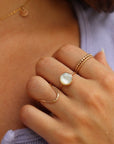 mother of pearl 10mm pearl bezel in gold fill or sterling silver ring, locally hand made in our Eau Claire, WI studio, Token Jewelry