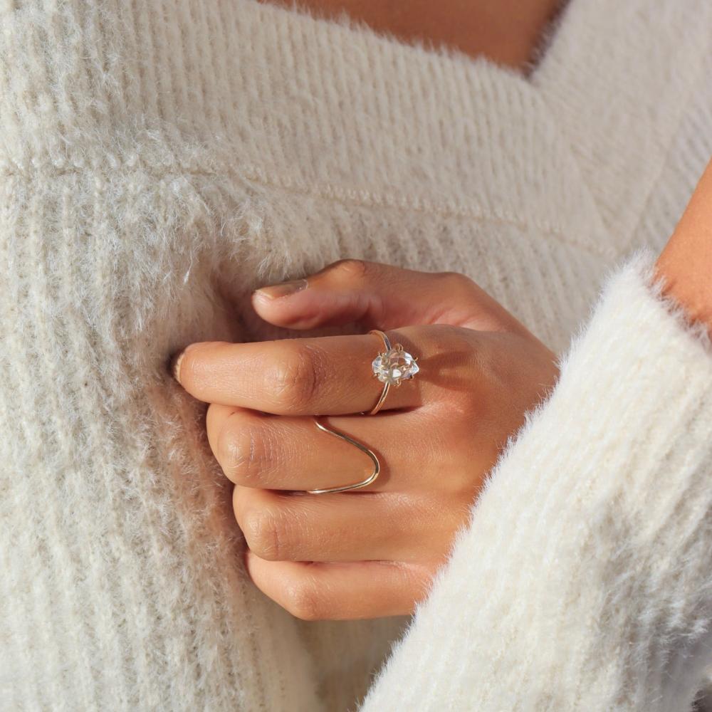 model wearing herkimer solitaire ring