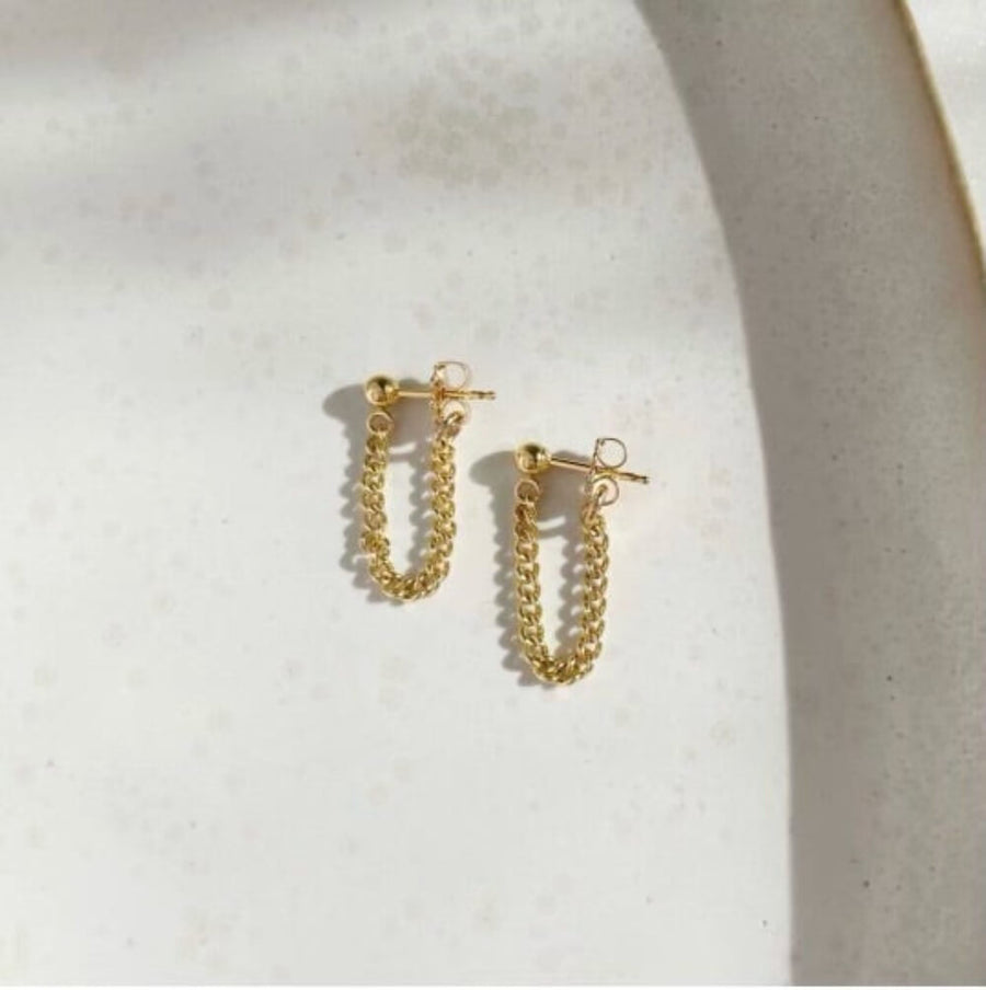 La Mer Studs - Token jewelry, Handmade in Eau Claire Wisconsin, a delicate chain earring available in 14k gold fill or sterling silver.