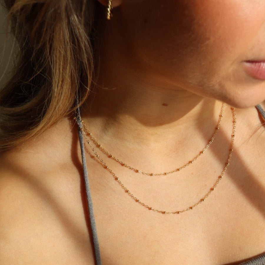 14k gold fill gold beaded delicate chain made by Token Jewelry in Eau Claire, Wisconsin