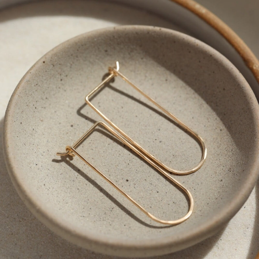 classic - simple - statement hoop - slider - lightly hand hammered - 14k gold fill - sterling silver - slide hoop earring - locally handmade in our Eau Claire, WI studio - Token Jewelry