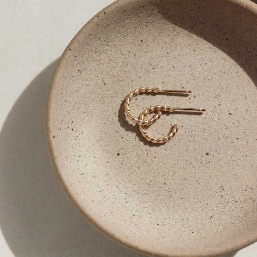 spiral twist wire stud hoops - 14k gold fill or sterling silver - minimal classic everyday look - locally handmade in our Eau Claire, WI studio - Token Jewelry  Edit alt text