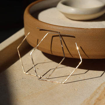 Honey Hoops - Token Jewelry - Eau Claire Wisconsin - 14k Gold filled slide earrings - hexagon shaped - minimal design - women's jewelry - accessories - core collection