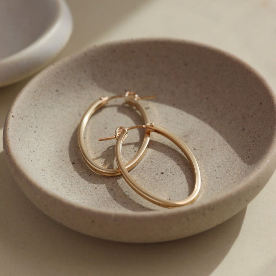 14k gold fill flat oval hoop with snap closure, local Eau Claire, WI studio, Token Jewelry