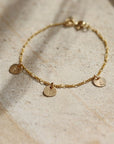 Amelie Monogram Bracelet, Amelie chain with your choice of Monogram disks, made in 14k gold fill, simple chain bracelet, handmade at token jewelry in Eau Claire, WI