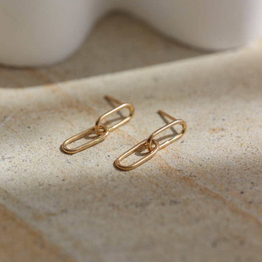 timeless studs, forever linked, solid gold linked studs, solid gold timeless jewelry, solid gold earrings, 14k solid gold, token jewelry, handmade jewelry, made in the usa