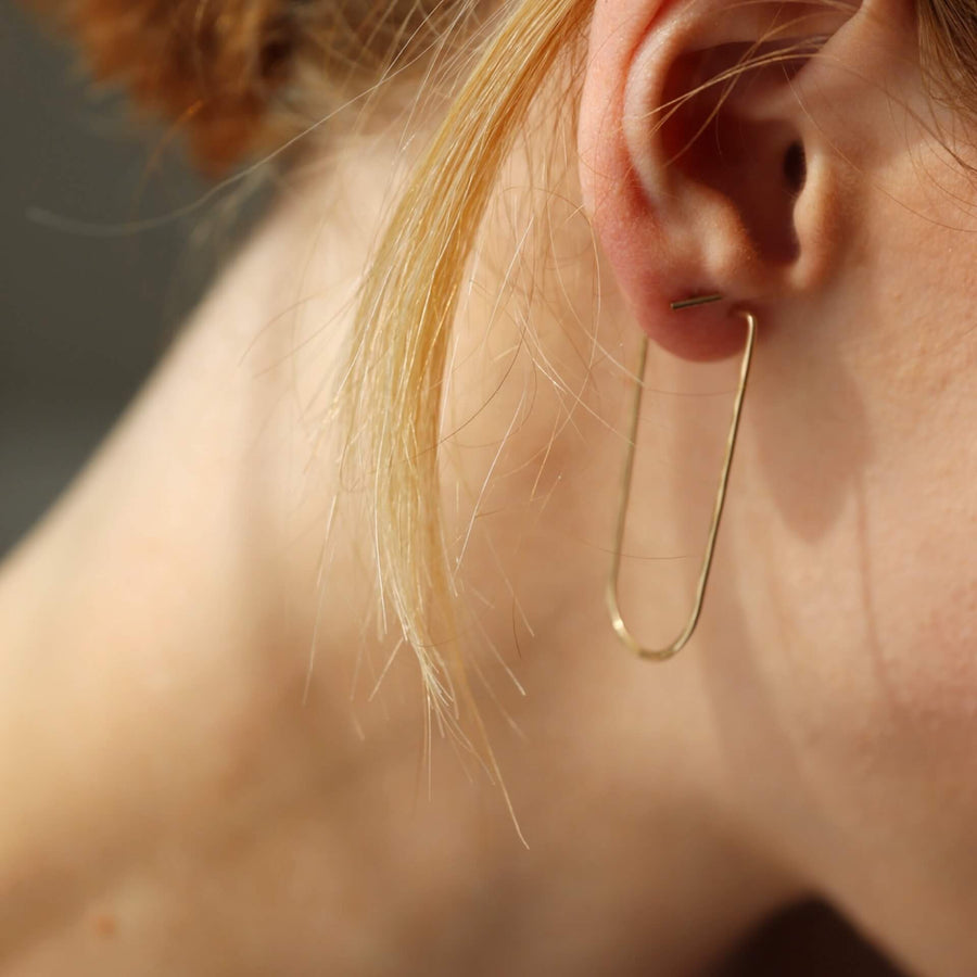 classic - simple - statement hoop - slider - lightly hand hammered - 14k gold fill - sterling silver - slide hoop earring - locally handmade in our Eau Claire, WI studio - Token Jewelry