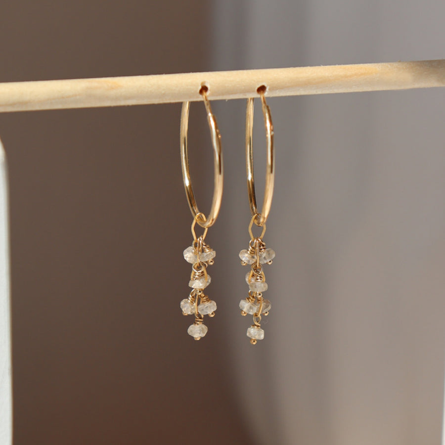 Zircon Gemstone Cluster Hoops. Wedding Jewelry. Classic and Modern. Sterling Silver or 14k Gold Fill. Token Jewelry, handmade, hypoallergenic and waterproof.