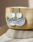 Floating Moon Earrings, hammered, sterling silver, 14k gold filled, eau Claire wi, handmade
