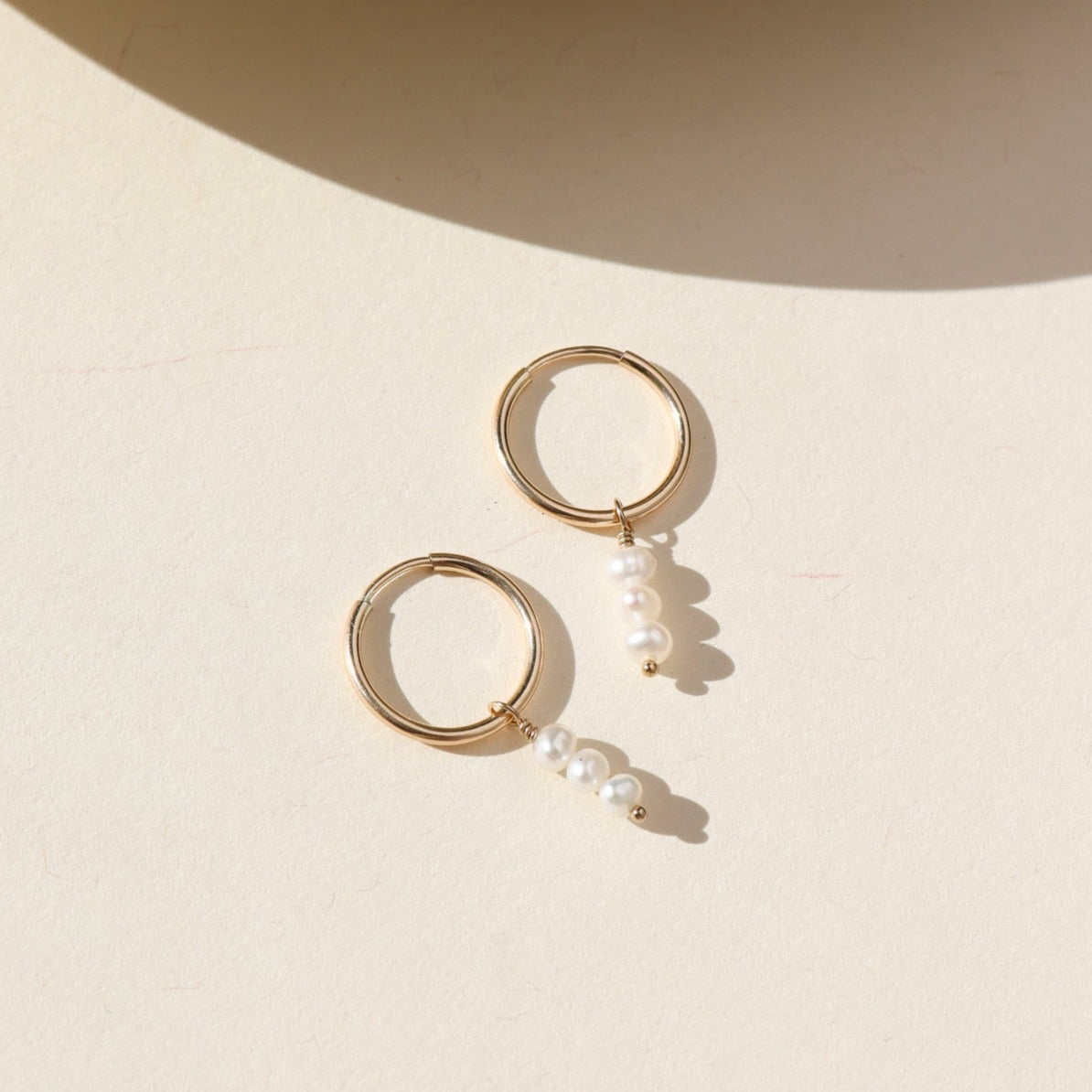 14k gold filled petite pearl hoops