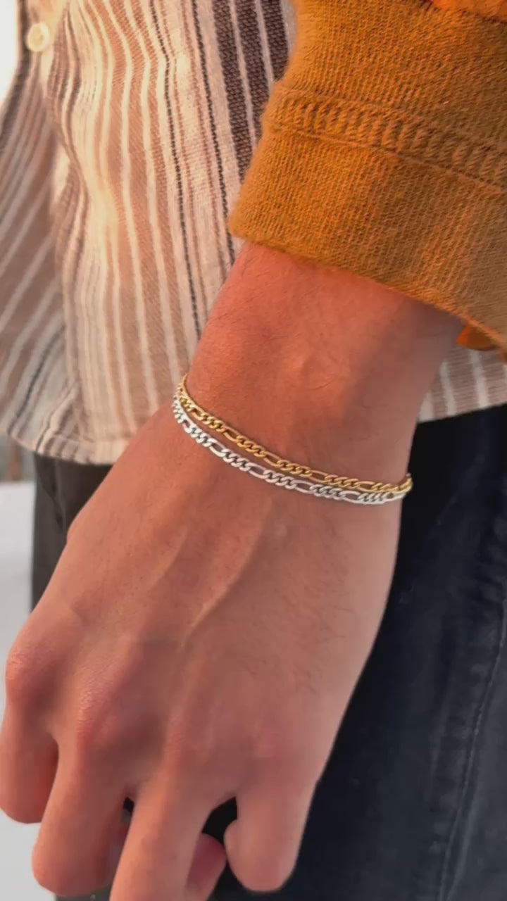 Model wearing 925 sterling silver and 14k gold fill Gio braclelet.