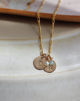 Amelie Monogram Necklace - simple chain necklace with monogram disk - available in 14k gold fill or sterling silver - handmade at token jewelry in Eau Claire, WI